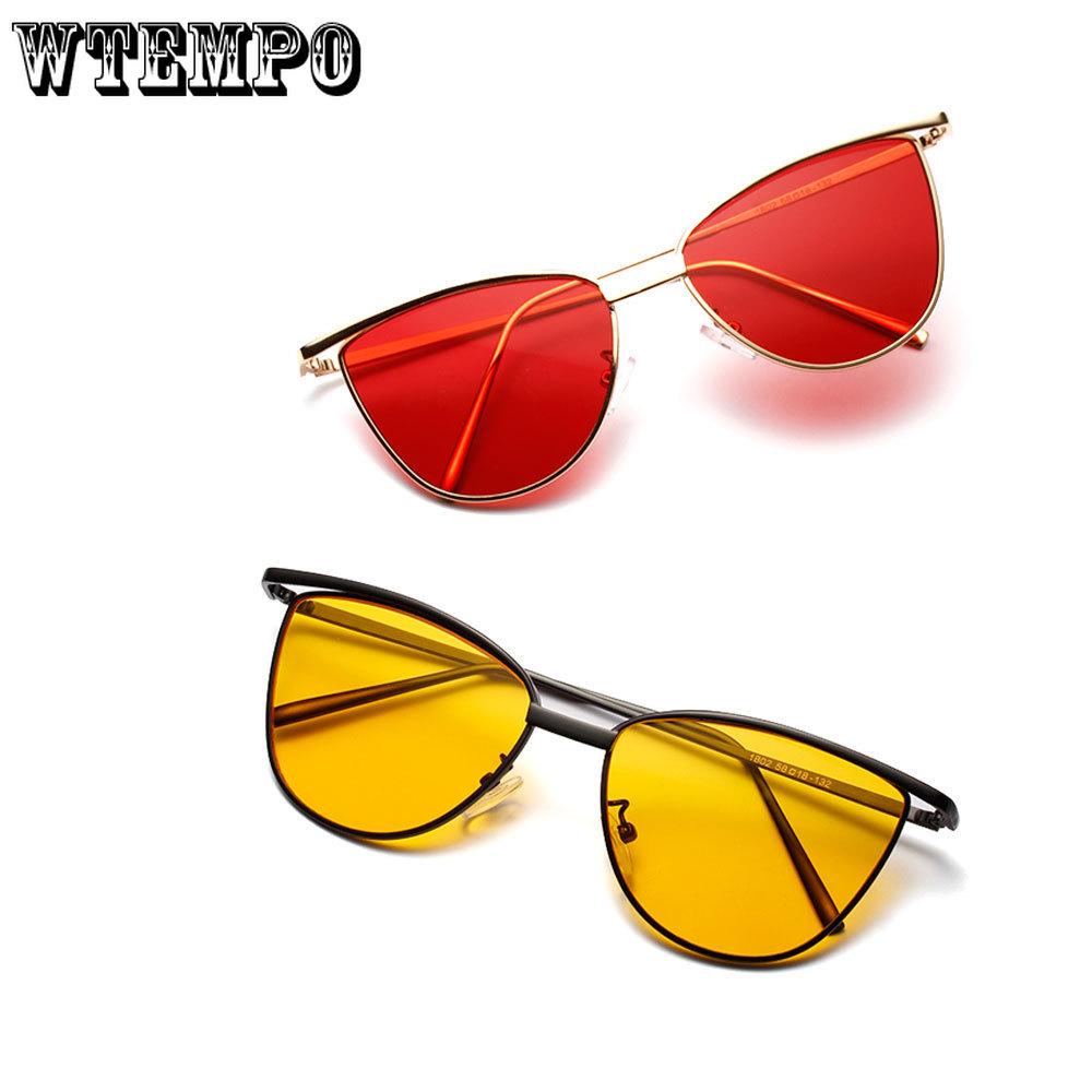 WTEMPO Cat Eye Metal Sunglasses Men Small Frame Transparent Color Ocean Sheet Glasses