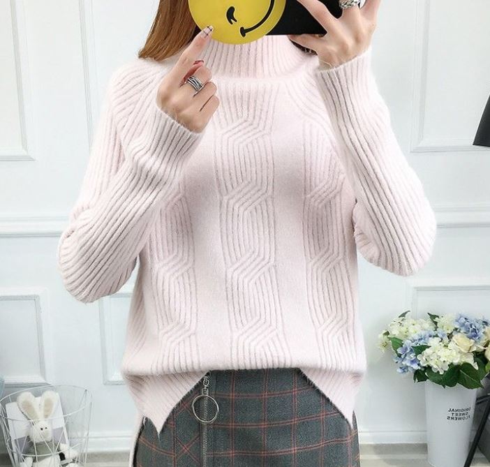 Half Turtleneck Pullover Sweater Korean Version Loose Thickened Solid Color Twist Knitted Bottoming Shirt for Women