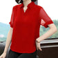 Chiffon Shirt 2022 Summer Black Short-sleeved V-neck Top Cover Belly Plus Size Women's Korean Mesh Blouses V Neck Lapel Tops Pullover Blouse Shirts