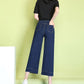 Women Summer Large Size High Waist Wide Leg Casual Pants Loose Elastic Waist Solid Color Cropped Pants