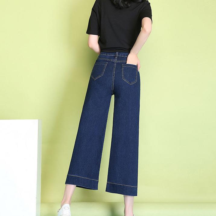 Women Summer Large Size High Waist Wide Leg Casual Pants Loose Elastic Waist Solid Color Cropped Pants