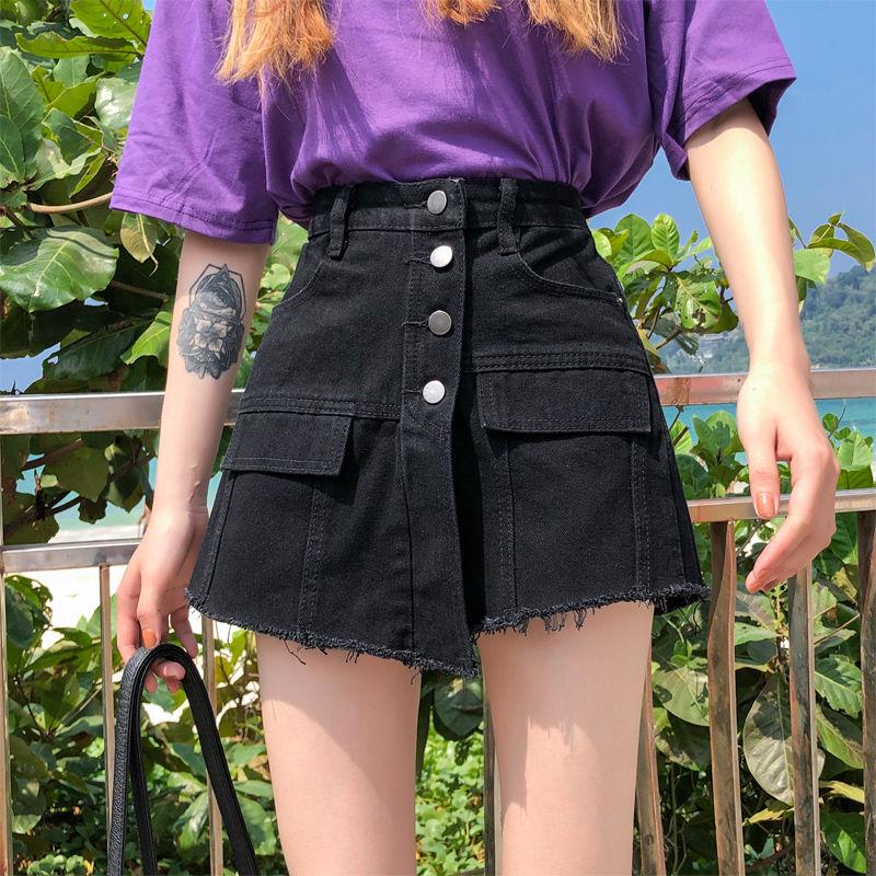 WTEMPO Women's Jeans Shorts Loose Korean Students High Waist Was Tall and Thin Wide Leg A-line Skirt