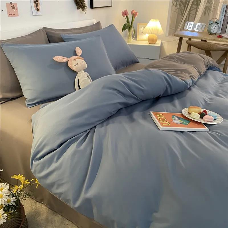 Pure Color Simple Nordic Fengshui Washed Cotton Four-piece Quilt Cover Sheet Student Dormitory Three-piece Bedding