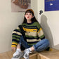 Autumn  Winter Retro Casual Color Striped Sweater Female Student Loose Fashion Round Neck Long Sleeve Sweater Coat