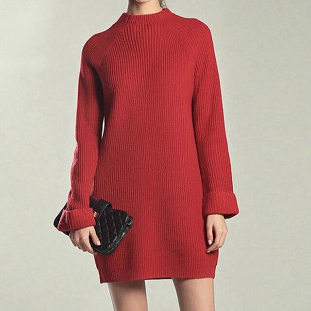 Pullover Sweater Women Knit Dresses Autumn Winter Sexy Long Sleeve Casual Solid Color Bouncy