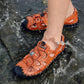 Men's Genuine Cowhide Leather Toe Sandals Outdoor Casual Sandals Beach Shoes Hole Sandals Roman Shoes Waterproof Sport Sandals