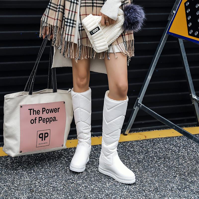 Women Boots Thigh High Snow Boots Winter Shoes Knee High Length Platform Chunky Boots Leather Boots with Fur Plus Size 34-43