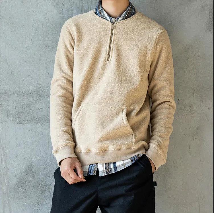 Retro Thick Double-sided Fleece Sweater Men Plus Fleece Sweater Men Pullover