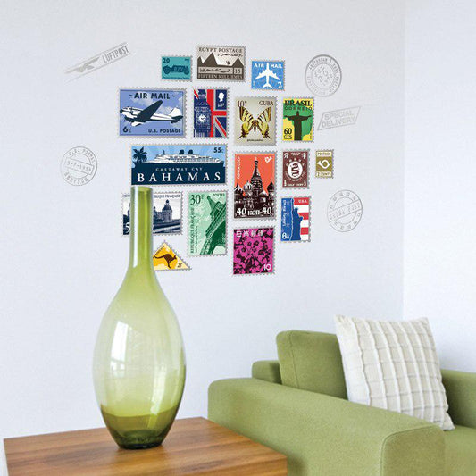 Creative Modern Stamp Album Wall Stickers Stamp Collection For Living Room Bedroom Hobby Art Decals