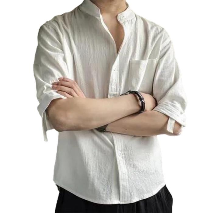 Linen Shirt Men's Summer Short-sleeved White Shirt Loose Cotton and Linen Half-sleeved Shirt for Men