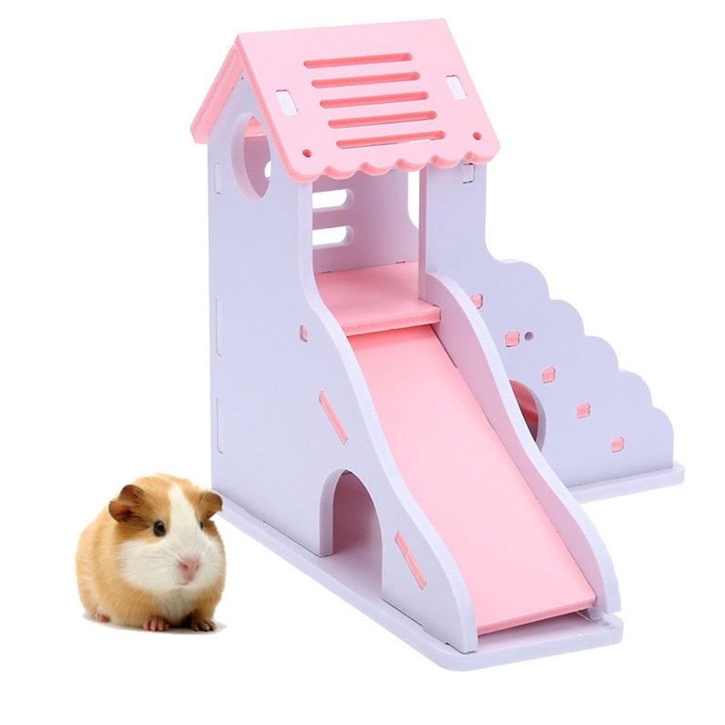 Hamster Toy Colorful Mini Wooden Slide DIY Assemble Hamster House Cute Small Animals Pet Toy Supplies Animal Sleeping House