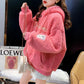 Autumn and Winter 2021 Plus Velvet Thick Loose Hooded Pullover Faux Lamb Wool Sweater Women Mid-length Top