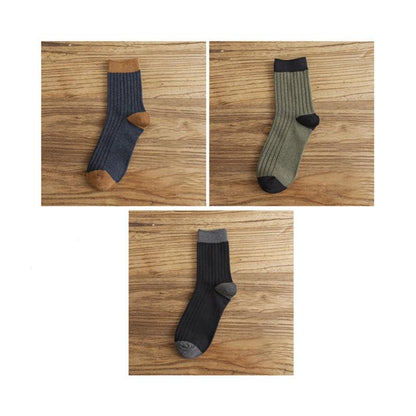 Three Pairs of Men's Tube Socks Fashion Contrast Color Striped Cotton Socks Deodorant Sweat-absorbent Winter Warm Socks