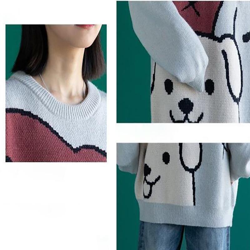 Autumn and Winter Women's Sweater Korean Cartoon Cute Loose Top Knitted Pullover
