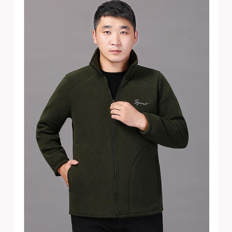 Middle-aged Elderly Men's Polar Fleece Sports Jacket Spring and Autumn Stand Collar Loose Outdoor Casual Sweatshirt Fleece Solid Color Short Top