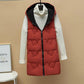 Women's Autumn and Winter Solid Color Loose Vest Hooded Long Reversible Vest Jacket Cotton Padded Windproof Warm Vest