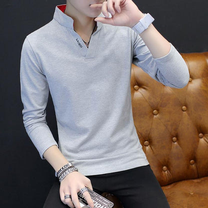 Long-sleeved T-shirt Men's Men's Polo Shirt Slim Clothes Men's Solid Color Handsome Lapel Bottoming Shirt