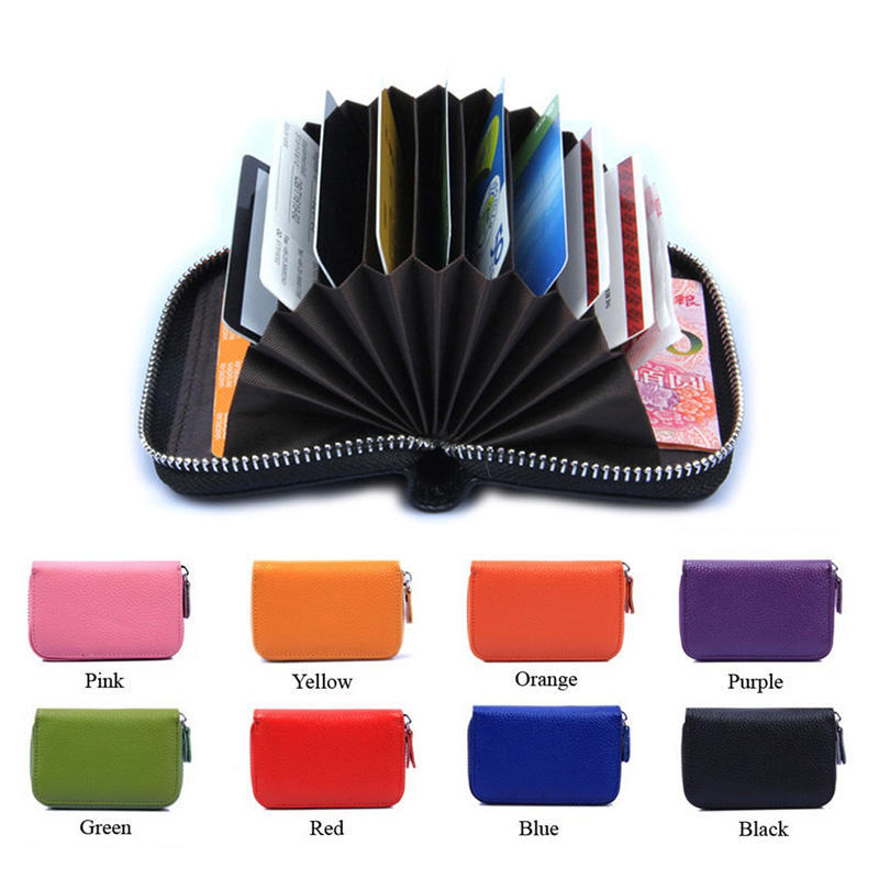 Genuine Leather Women Card Holder Wallets Small Female Pillow Purse Credit Card Bag Zipper Card Case
