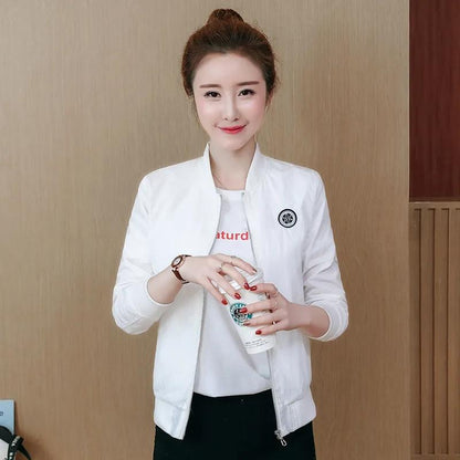 Women's Short Stand Collar Coat Baseball Jacket Loose Double Layer Lining Solid Color Zip Top Jacket