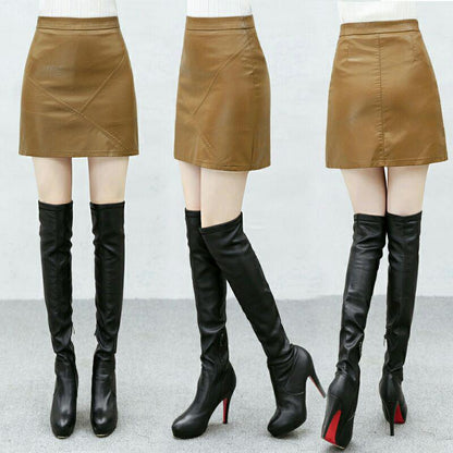 Skirt Womens Sexy Soft PU Leather High Waist Slim Pencil Bodycon Mini Skirt Lady Tight Stretch Skirt