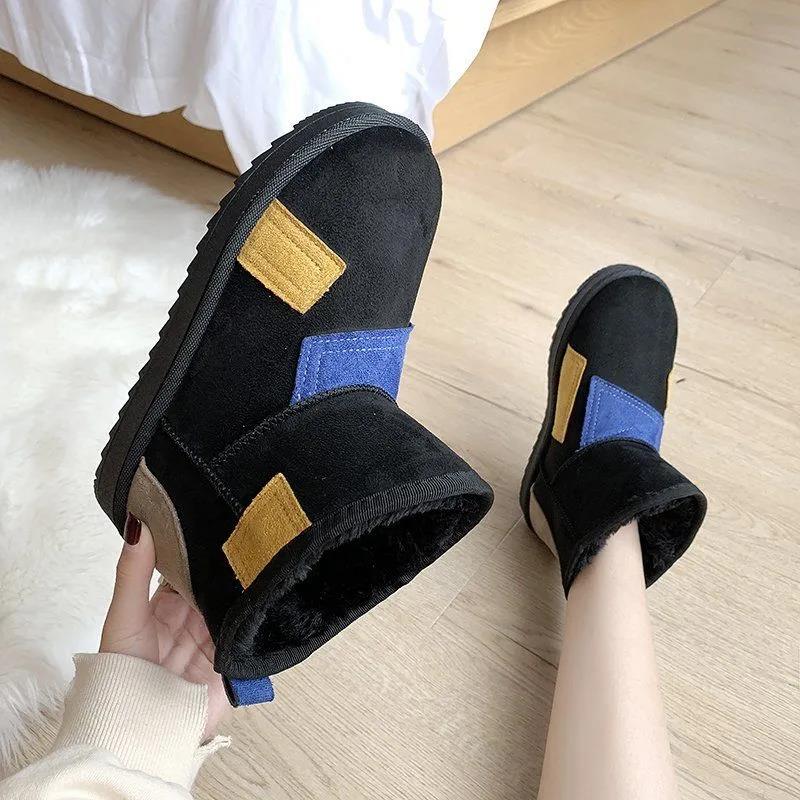Color-blocking Snow Boots Women's Autumn and Winter Plus Velvet Cotton Shoes Thick-soled Waterproof Non-slip Short Boots