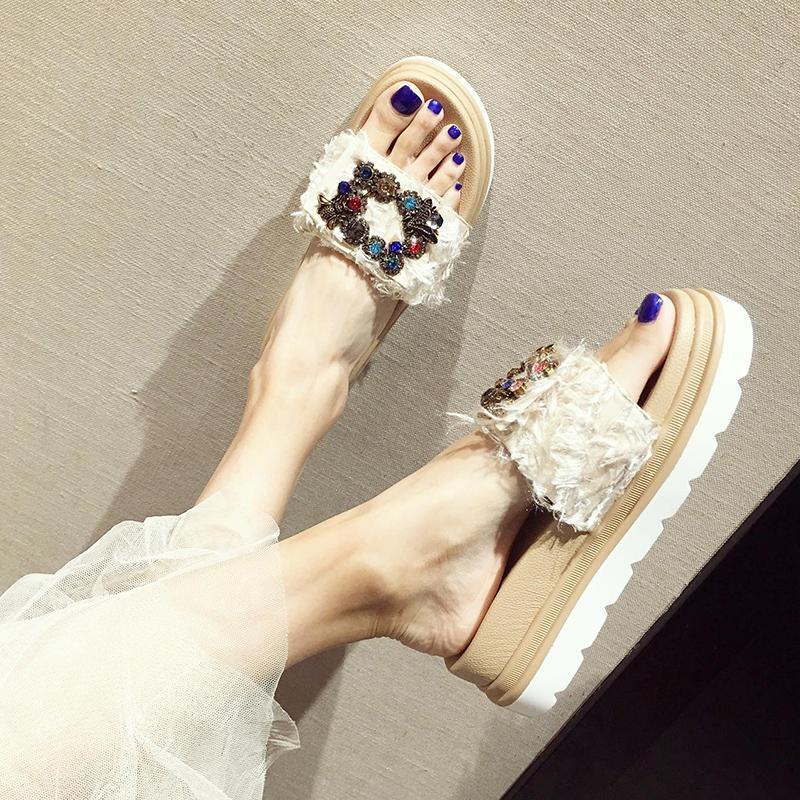 Wedge Platform Sandals Slipper Fashion Outer Wear High Heel Slippers Thick Bottomed Chunky-Heel Women's House Shoes