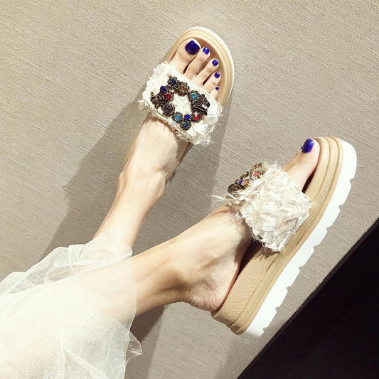 Wedge Platform Sandals Slipper Fashion Outer Wear High Heel Slippers Thick Bottomed Chunky-Heel Women's House Shoes