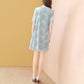 Spring Summer Chiffon Dress Light Green Short-sleeved Round Neck Casual T-shirt Dress Women's Plus Size Dress