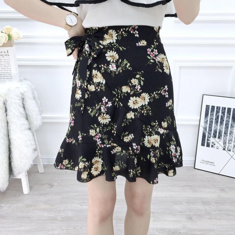 Bohemian Print Summer Skirts Womens Ruffle Floral Short Skirt High Waist Chiffon Beach Mini Skirt