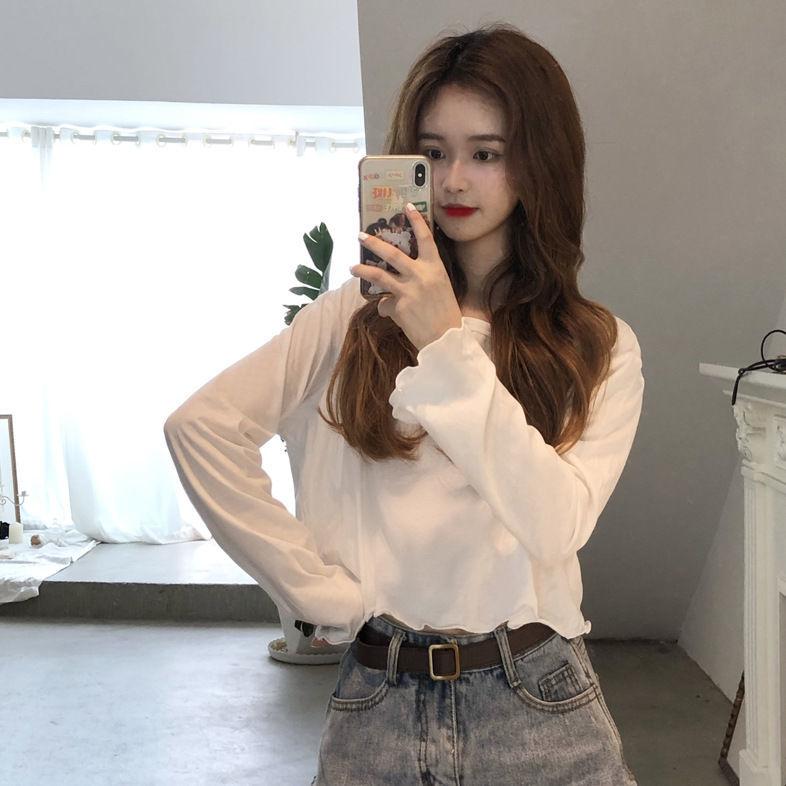 Lotus Sleeve Womens Slim Thin Frill Ruffle Tops Blouse Casual Round Collar Pullover T-Shirt