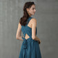 Cross Back Linen Dress, Drawstring Waist Slim Temperament Large Swing Skirt,maxi Dress, Sleeveless Dress, Layered Linen Dress, Apron Dress