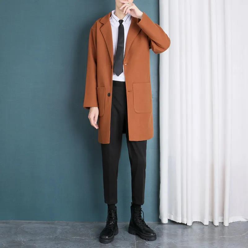 Thickened Warm Mid-length Woolen Coat Men's Autumn and Winter Warm Windbreaker Jacket Temperament Handsome Suit Jacket