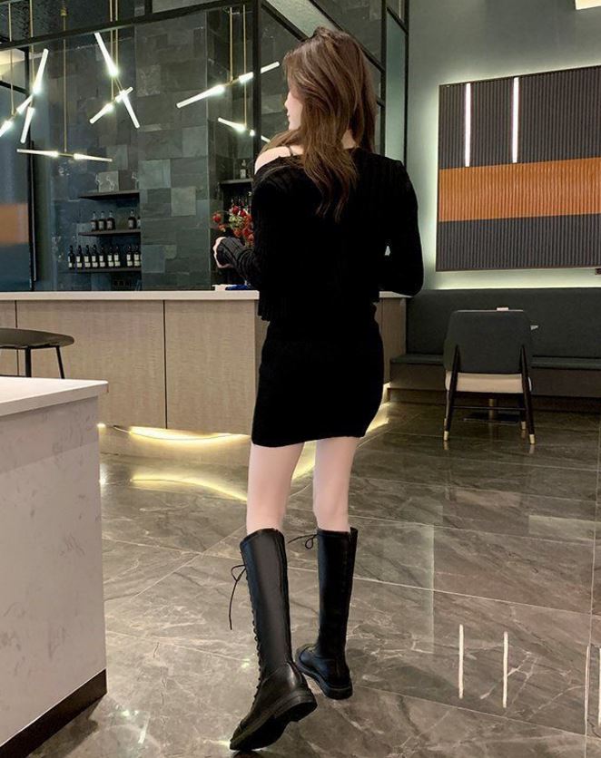 Women's Autumn Boots Lace-up High-Top Martin Women's Boots Not Over The Knee Boots Small Girls Cavalier Boots