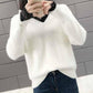 Fake Two Pieces V-neck Sweater Women's Lace Stitching Loose Pullover Thickening Sweater