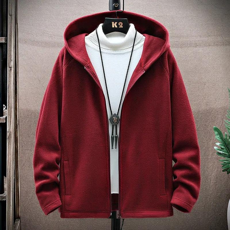 Spring Men's Jacket Polar Fleece Double Sided Fleece Lightweight Warm Jacket Hooded Sweater Loose Outdoor Casual Jacket