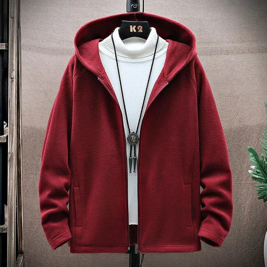 Spring Men's Jacket Polar Fleece Double Sided Fleece Lightweight Warm Jacket Hooded Sweater Loose Outdoor Casual Jacket