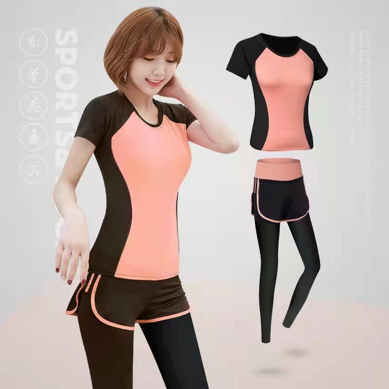 2PCS Women's Seamless Fitness Yoga Clothing Set  Active Wear Sports Set Bodybuilding Two Piece Set T-Shrit Trousers Tracksuit Athletic Clothing Sets
