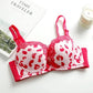 Ladies Sexy Lace Spotted Upper Thin Thicker Lower Thick Adjustable Pull-up Bra Comfortable Brassiere Gathered Bra Women's Bow Printed Underwear