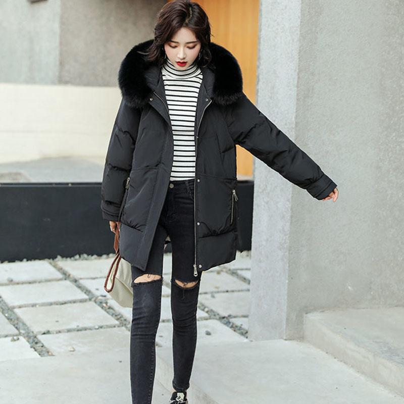 Down Jacket Women's Mid-length White Duck Down and Real Fur Collar Warm Winter Fashion Korean Style Slim Coat