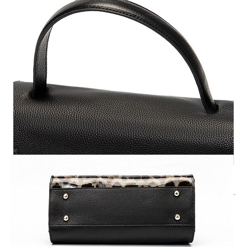 Personality Leopard Black High Quality Genuine Leather Top-Handle Bags Handbags Women Bags Luxury Large Capacity