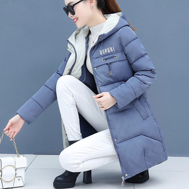 Winter Women Parkas Casual Hooded Jackets Autumn Warm Letter Print Long Female Coat Zipper Outerwear