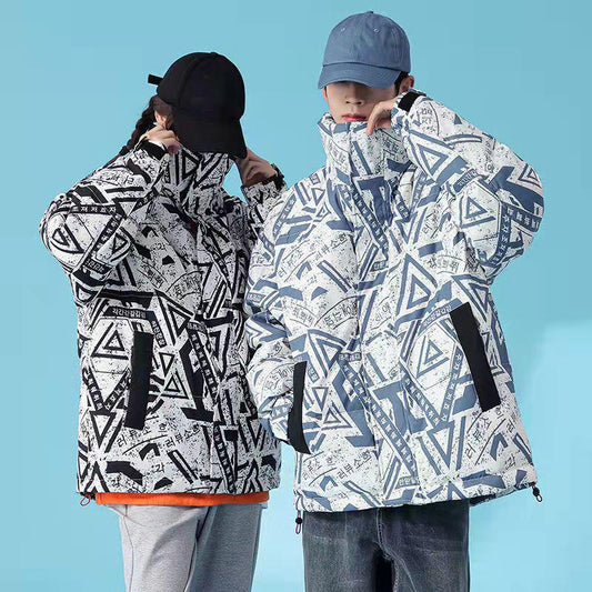 Lovers Down Jacket Winter Stand-up Collar Thick White Duck Down Padded Warm Loose Cotton Jacket Sports Casual Wear
