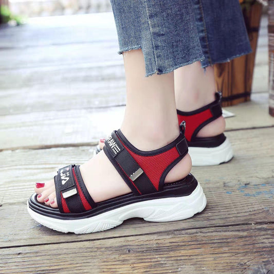 Sandals Female Wild Casual Students Sponge Cake Bottom Velcro Thick Bottom Beach Shoes Women