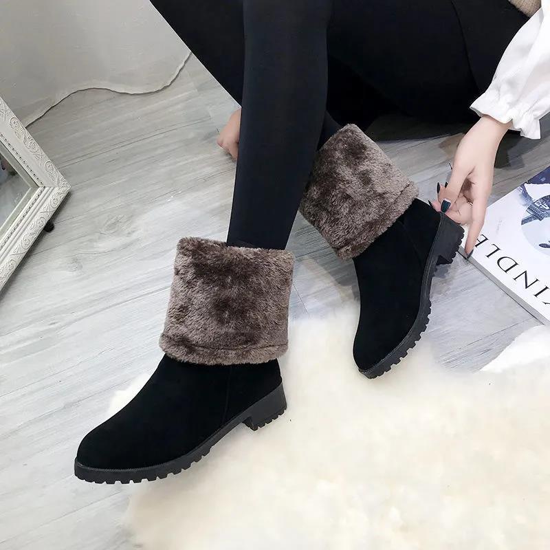 Snow Boots Women's Mid-tube  Korean Winter Warm Short Thick with Thickened Bottom Non-slip Cotton Boots for Both Wear