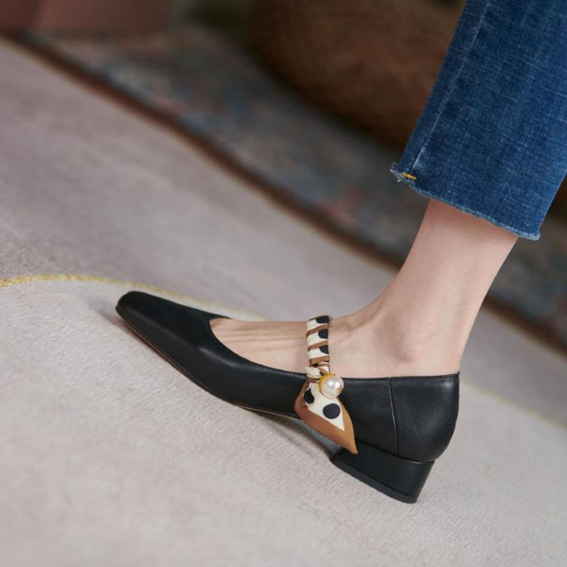 Patent Leather Single Shoes Women Spring Thick Heel Shallow Mouth Small Leather Shoes with Square Toe Women Soft Leather Low Heel Women's Shoes