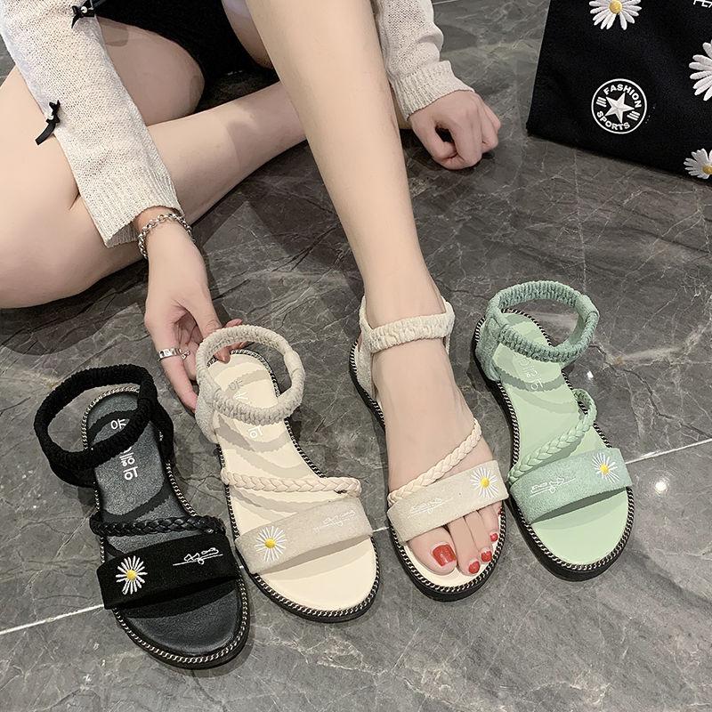 Female Summer Student Sandals Korean Style Fashion Outer Wear Non-slip Flat Shoes Small Fresh Roman Beach Shoes