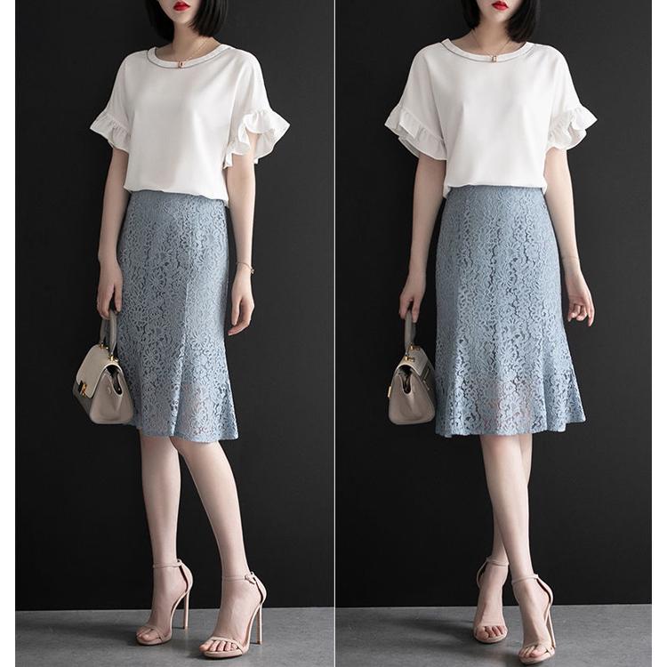 Lace Skirt Women Elegant Summer High Waist Pencil Skirts Fashion Korean Style Hollow Out Office Ladies Female Clothing