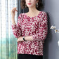 Spring and Autumn Mother Round Neck Long-sleeved T-shirt Women Floral Slim Top Women