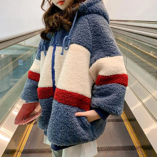 Girls Quilted Jacket Korean Girl Children's Clothing Plus Velvet Thick Windproof Warmth Hooded Winter Clothing