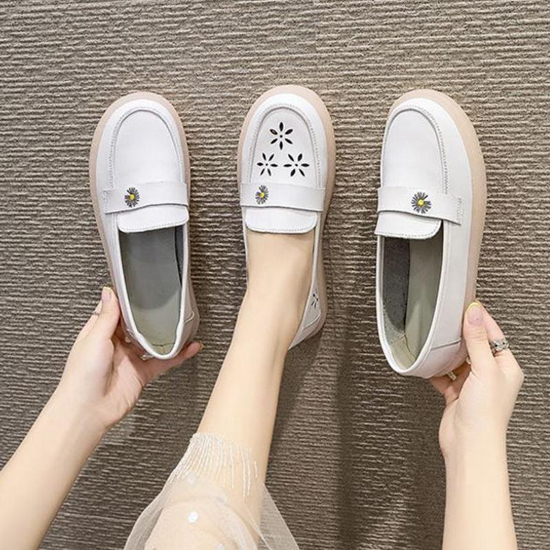 White Shoes Spring Summer Hollow Non-slip Flat Bottom All-match Single Shoes Breathable Comfortable Soft Bottom Pregnant Women Nurse Shoes